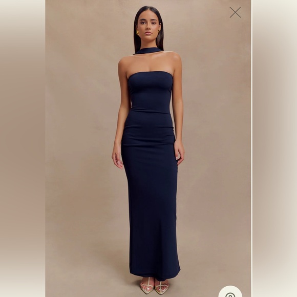 Elegant Navy Blue Black Tie Dress - Picture 1 of 5